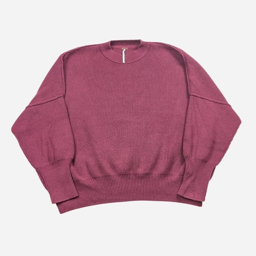 Free People Easy Street Tunic Sweater Boxy Maroon Cotton Blend Sz Small
